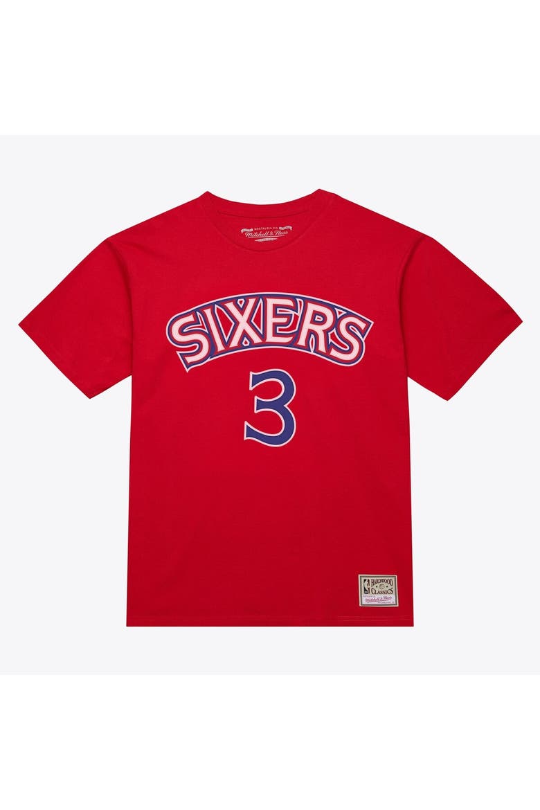 Unisex Mitchell & Ness Allen Iverson Red Philadelphia 76ers Hardwood Classics Name & Number T-Shirt, Main, color, Red