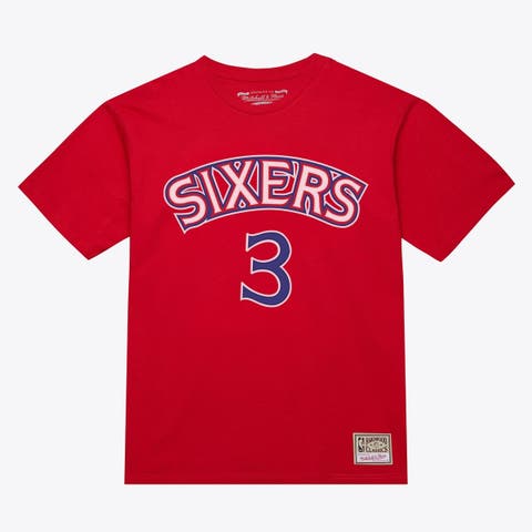 Unisex Mitchell & Ness Allen Iverson Red Philadelphia 76ers Hardwood Classics Name & Number T-Shirt