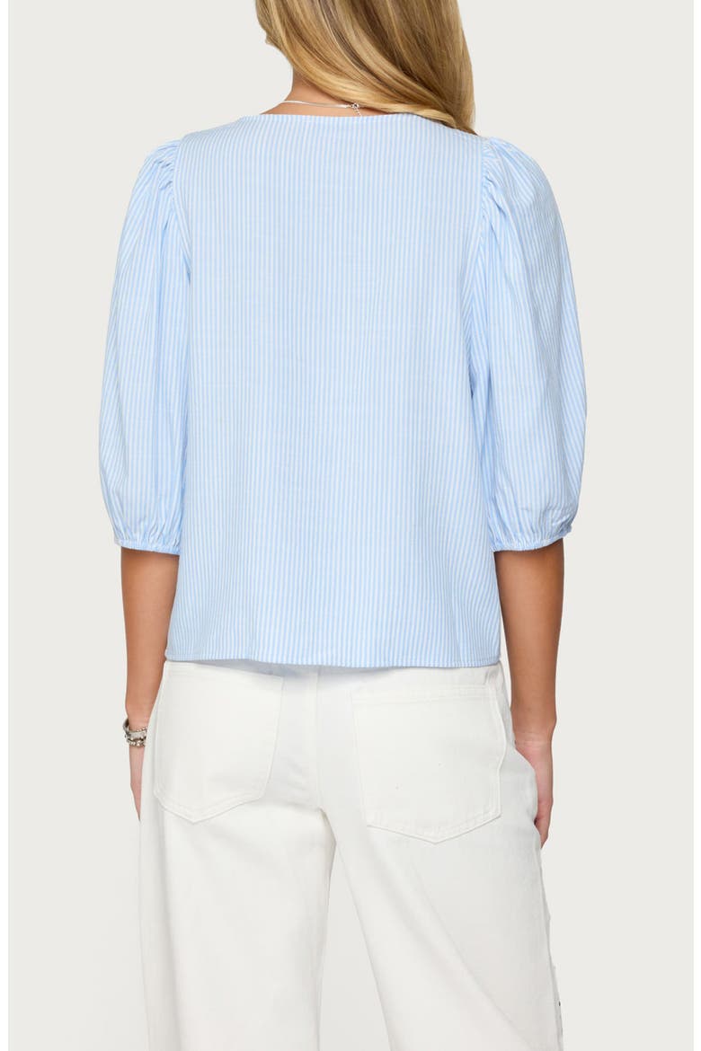 Crop Pinstripe Button-Up Shirt, Alternate, color, LIGHT-BLUE