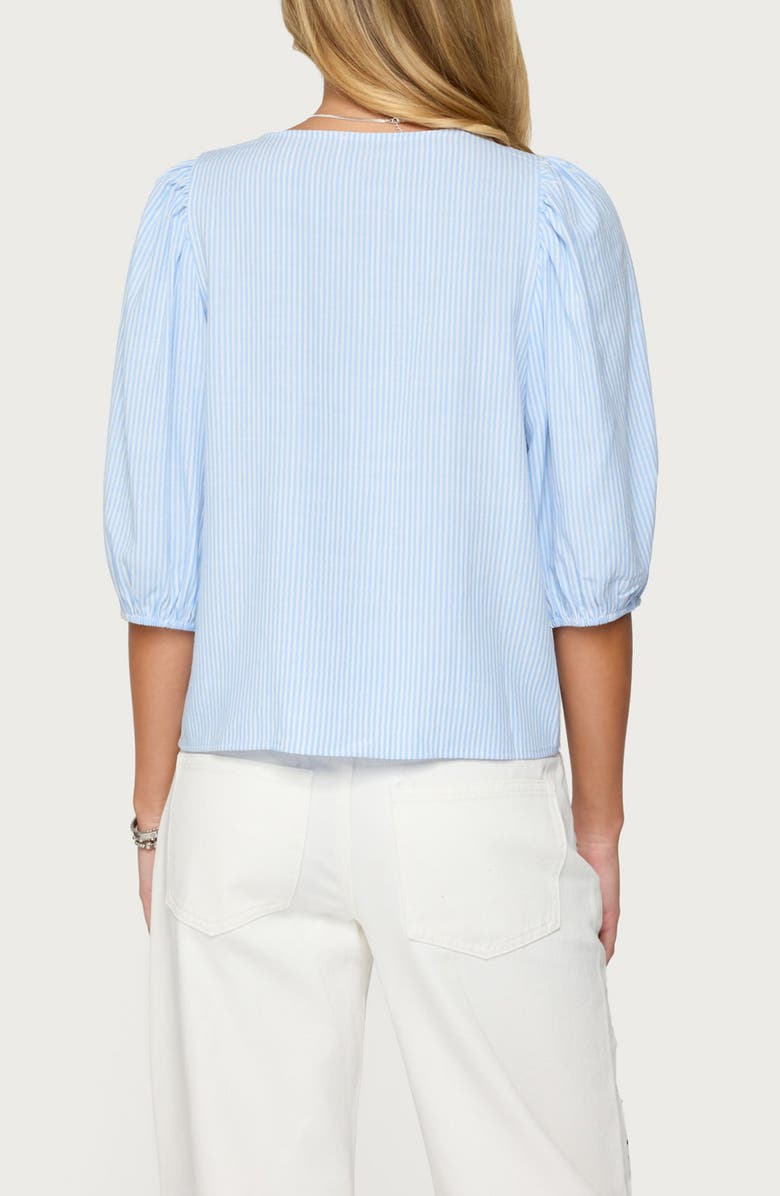 EDIKTED Crop Pinstripe Button-Up Shirt, Alternate, color, Light-Blue