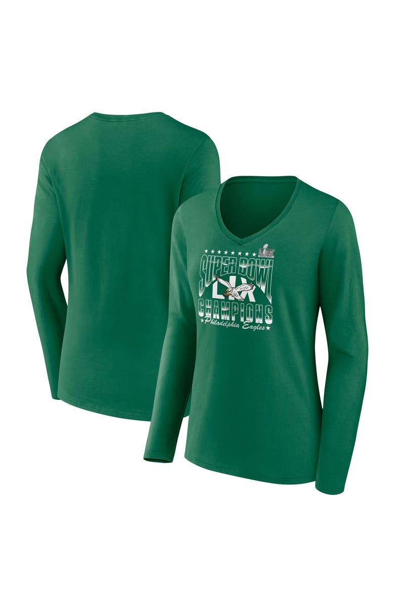 FANATICS Women's Fanatics Kelly Green Philadelphia Eagles Super Bowl LIX Champions Retro Logo Long Sleeve V-Neck T-Shirt, Alternate, color, Kelly Green