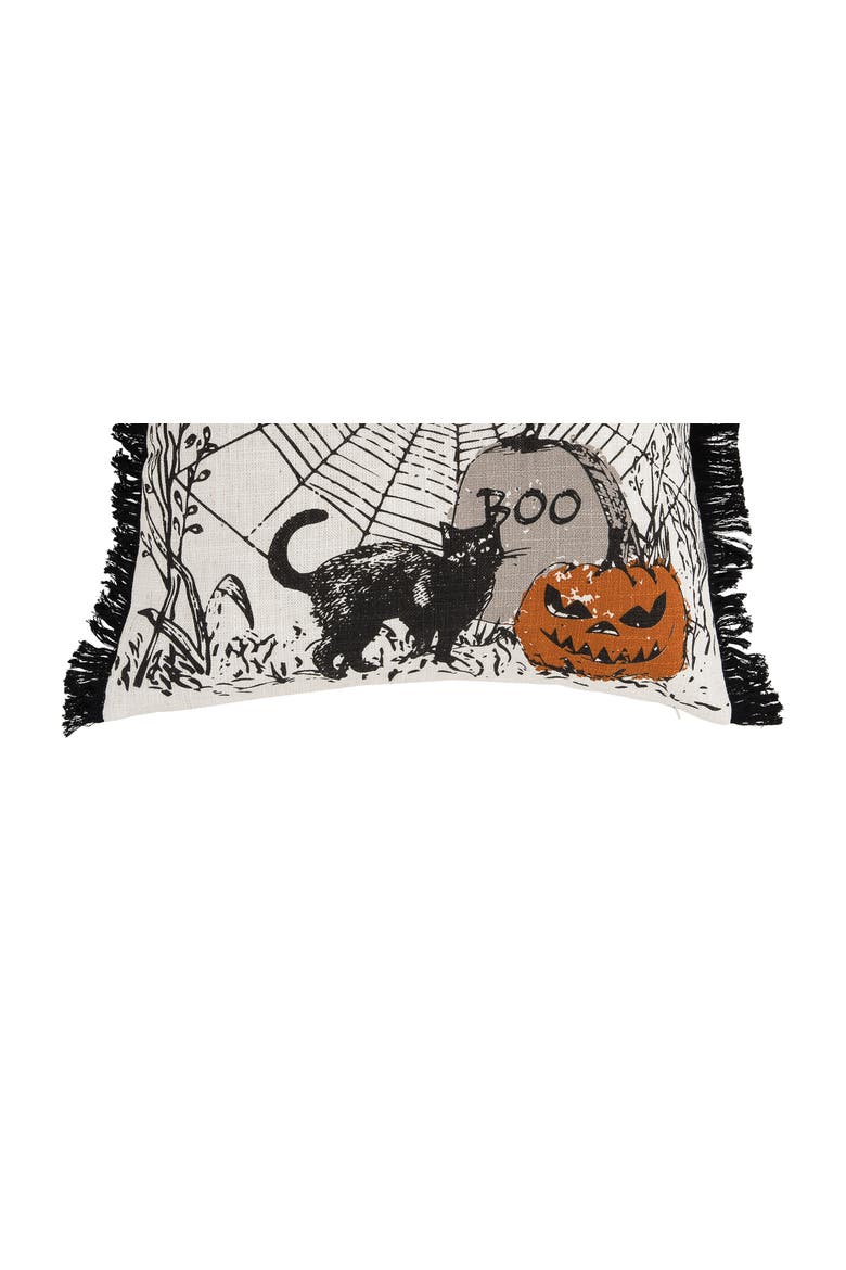 Jol Boo Spider Web Halloween Printed Throw Pillow, 18" x 18", Alternate, color, Beige