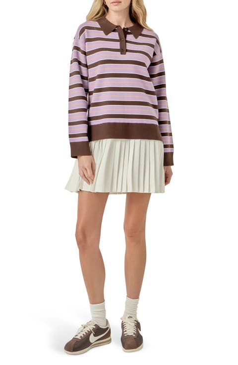 Pleated Hem Polo Knit Minidress