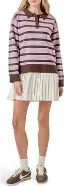 English Factory Pleated Hem Polo Knit Minidress