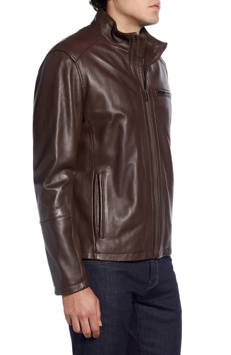 Cole Haan Lambskin Leather Moto Jacket, Alternate, color, Java
