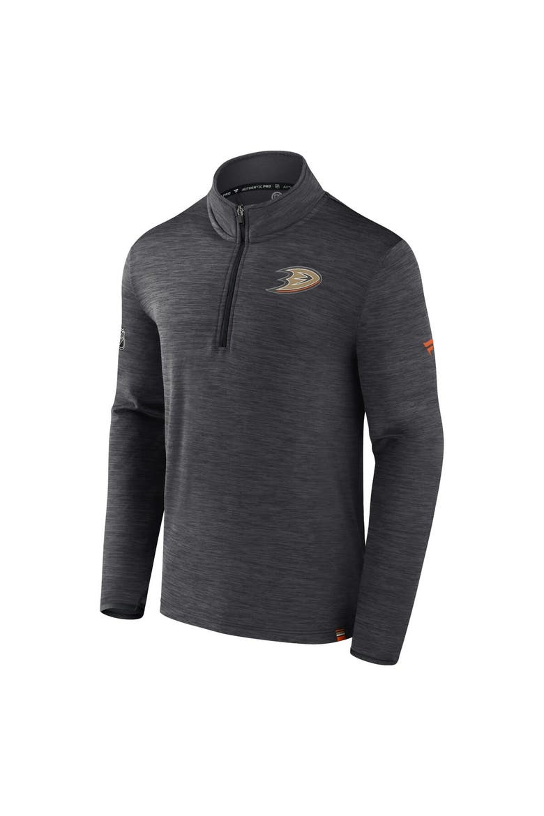 Men's Fanatics Branded  Heather Charcoal Anaheim Ducks Authentic Pro Quarter-Zip Pullover Top, Alternate, color, Heather Charcoal