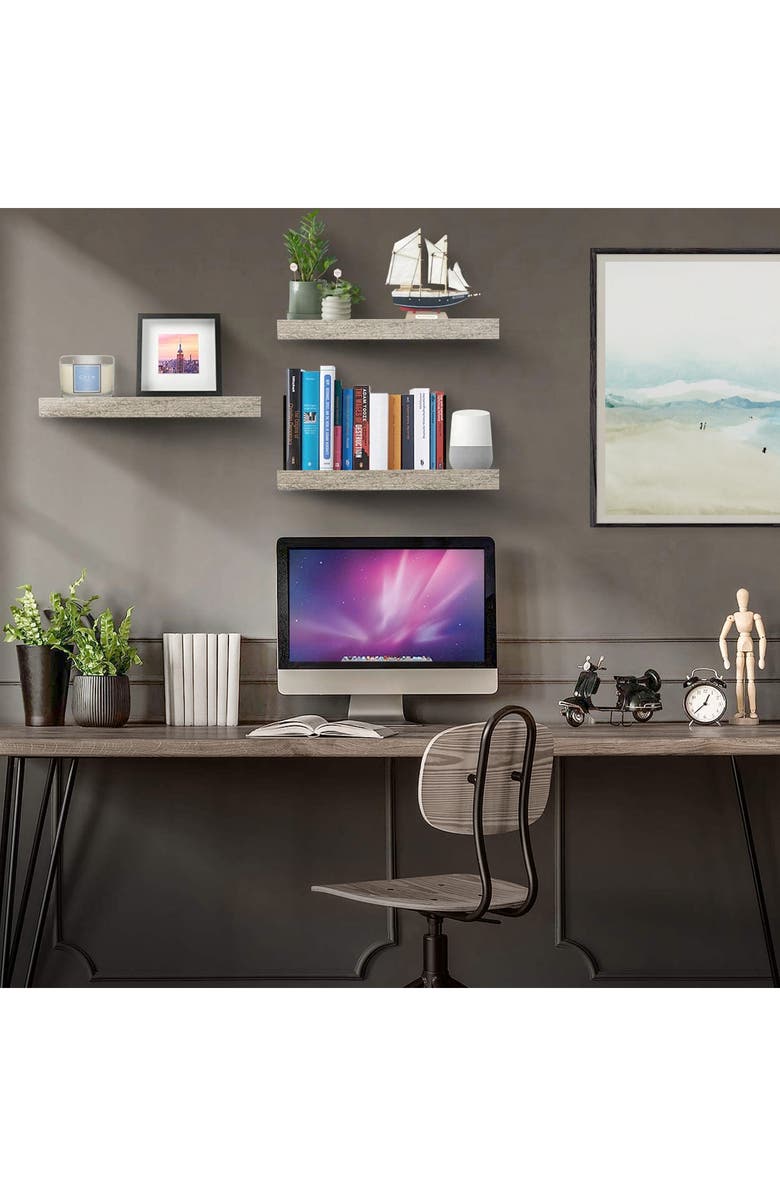 SORBUS Vintage White Floating Wall Shelf - Set of 3, Alternate, color, Vintage White