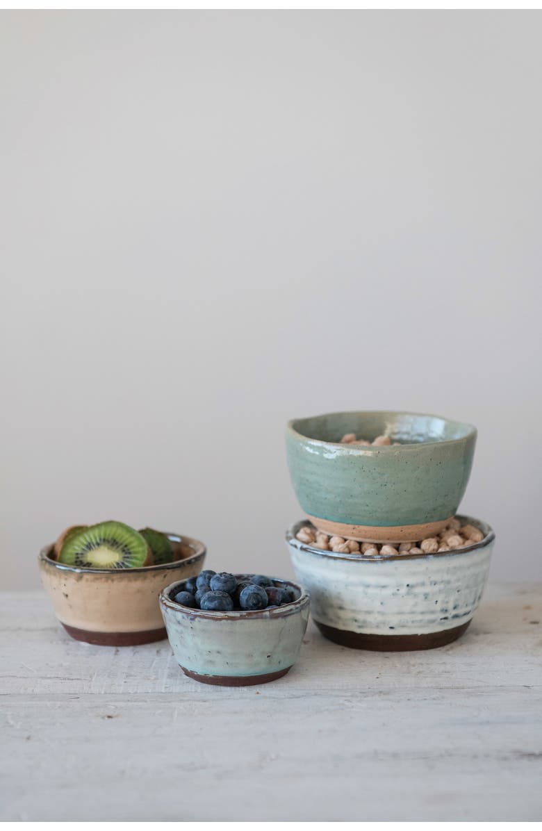 Storied Home Stoneware Bowls with Reactive Glaze Finish, Set of 4, Alternate, color, Grey