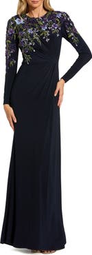 Mac Duggal Embellished Long Sleeve Fitted Jersey Gown