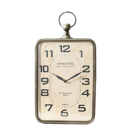 Rectangle Metal Hanging Wall Clock with Handle, Antiqued Gold