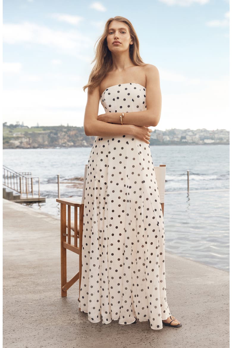 Kimora Dot Print Strapless Maxi Dress, Alternate, color, PORCELAIN SPOT