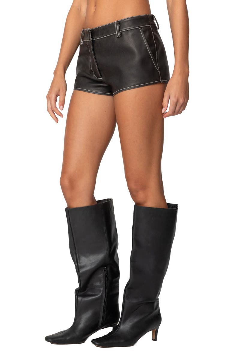 EDIKTED Blaise Faux Leather Micro Shorts, Alternate, color, Dark-Gray