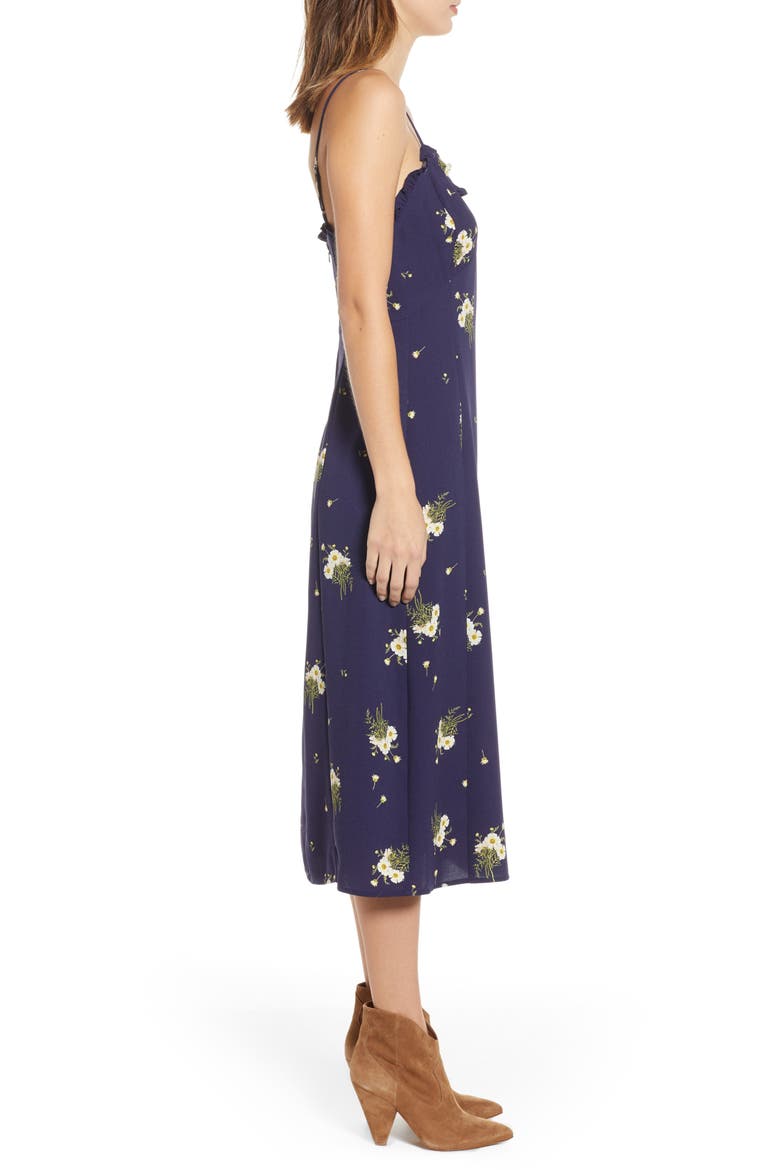 Ruffle Trim Floral Print Midi Dress, Alternate, color, NAVY EVENING DAISY