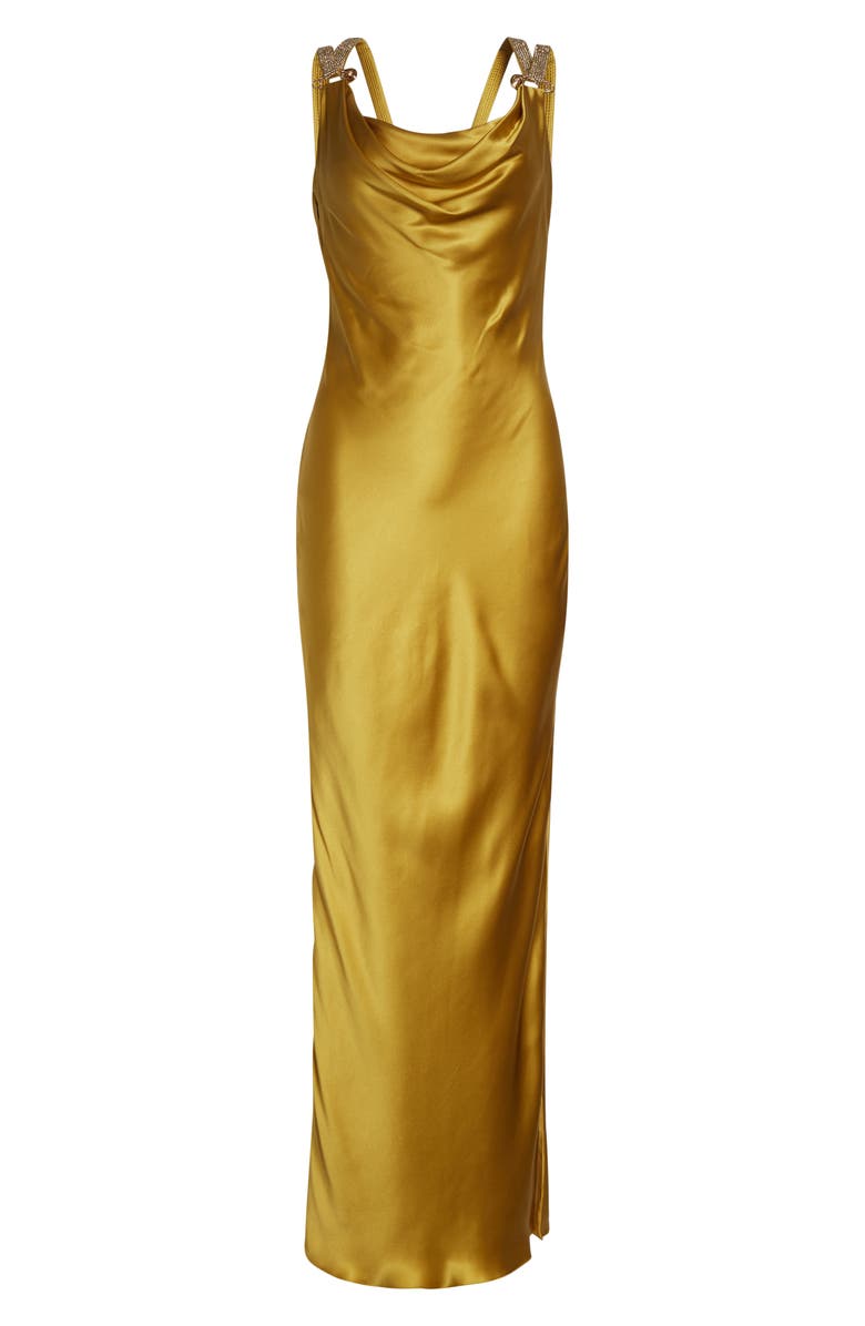 Versace Safety Pin Silk Satin Gown, Alternate, color,