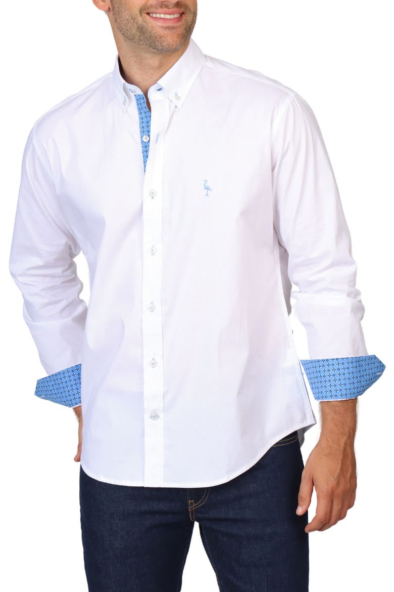 Solid Stretch Button-Down Shirt, Alternate, color, WHITE