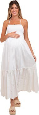 PinkBlush Smocked Open Back Lace Hem Maxi Dress