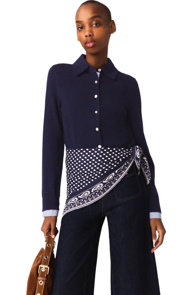 maje Polo cardigan with removable trims, Main, color, Navy