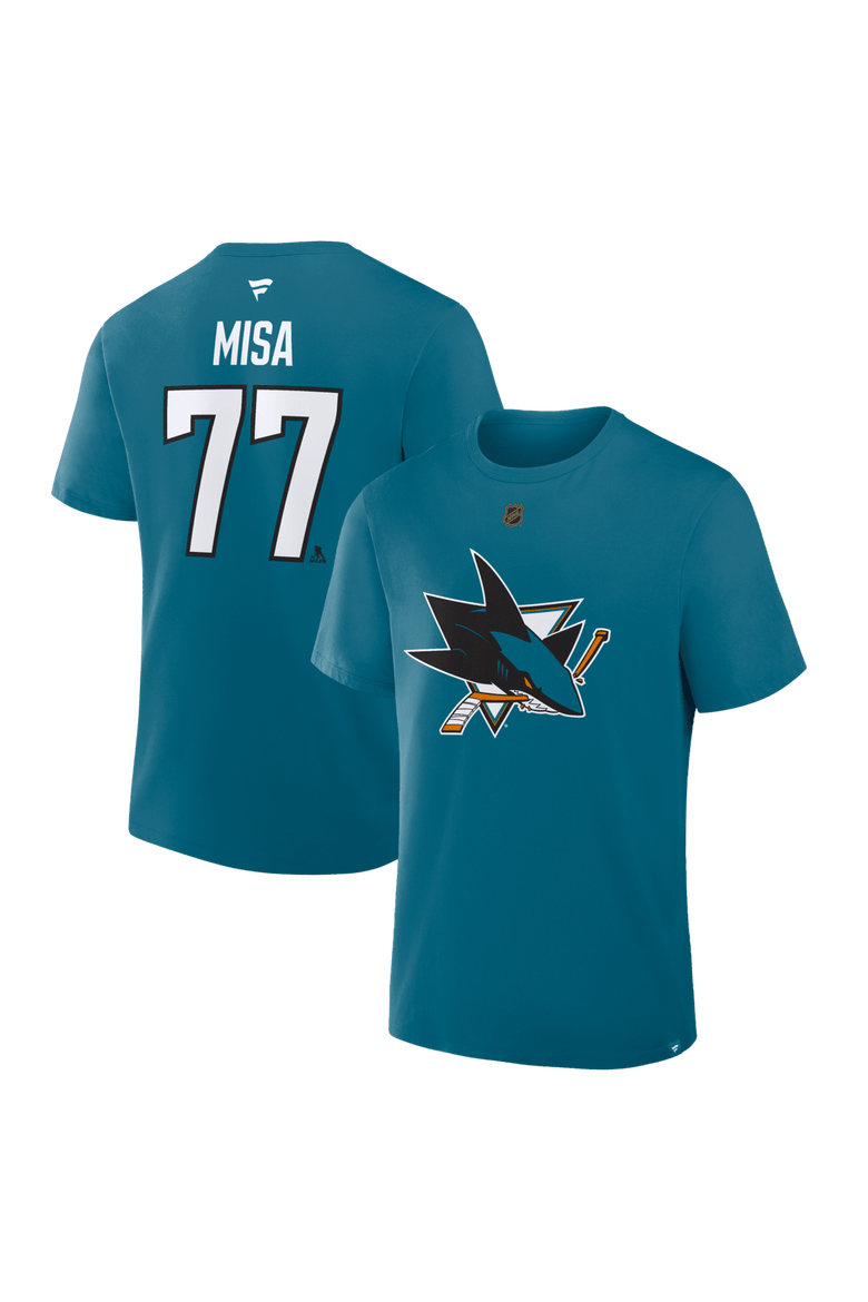 Men's Fanatics Michael Misa Teal San Jose Sharks Authentic Stack Name & Number T-Shirt, Alternate, color, Teal