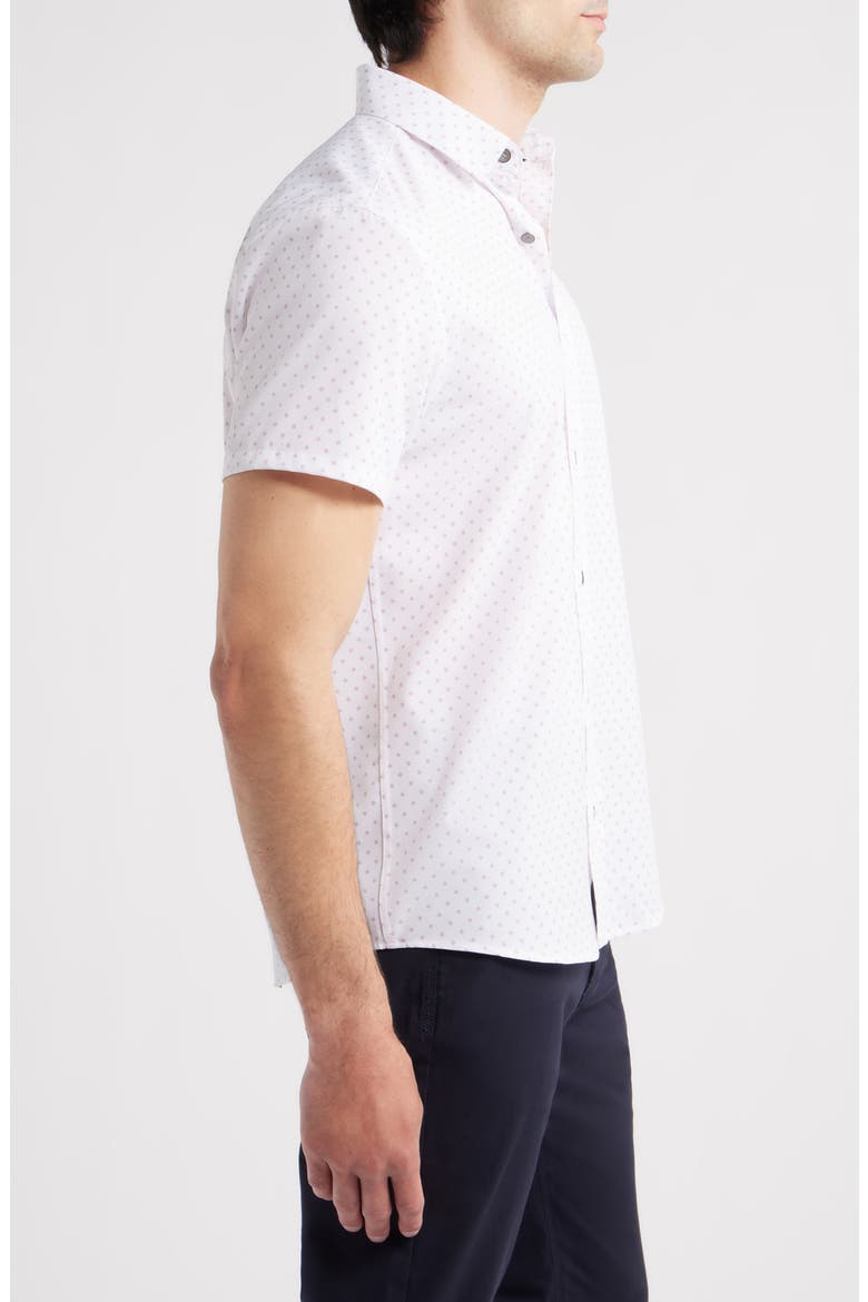 Trim Fit Hashtag Print Short Sleeve Performance Button-Up Shirt, Alternate, color, PINK
