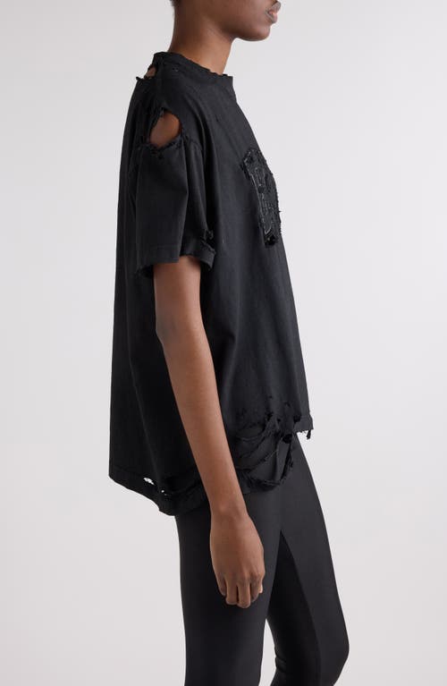 Balenciaga Boxy Distressed Emo Embroidered T-shirt In Black