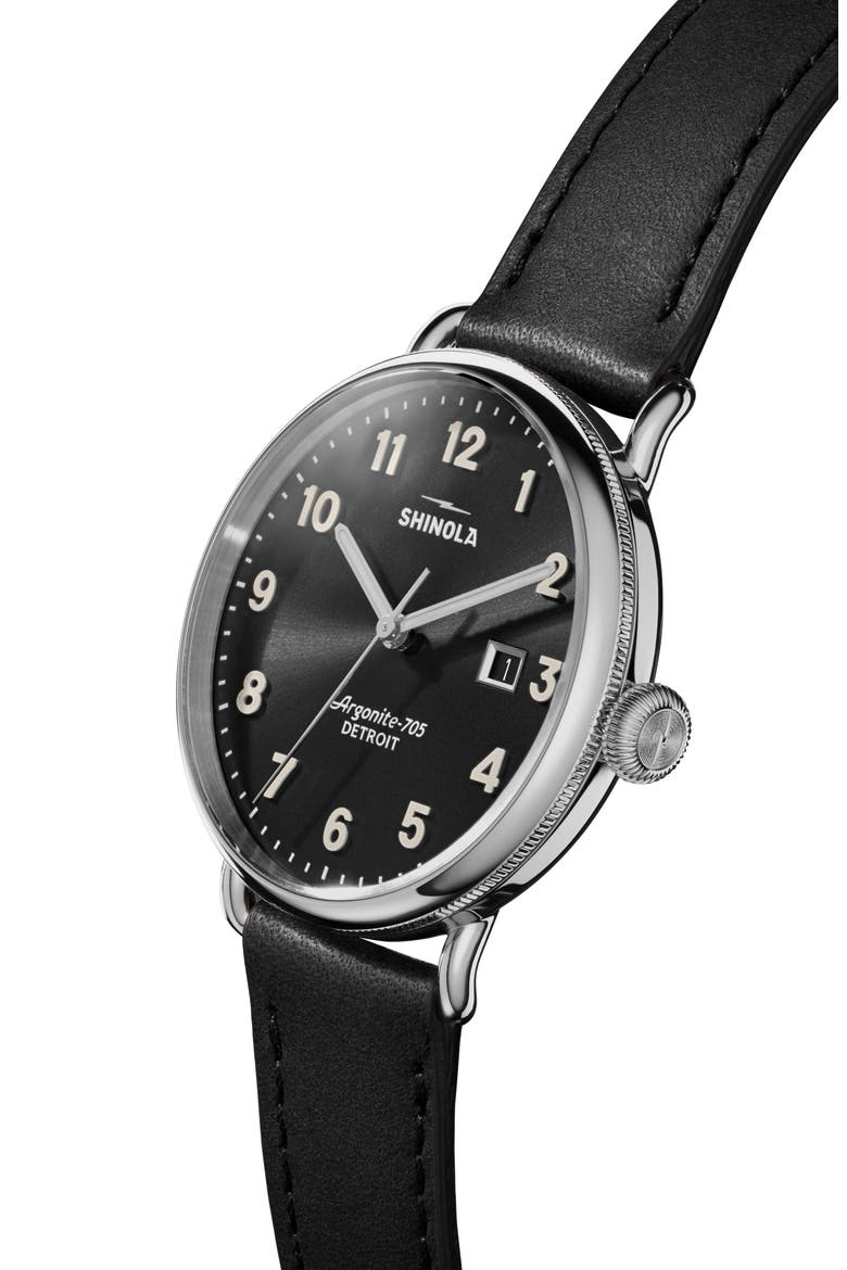 Canfield Leather Strap Watch, 38mm, Alternate, color, BLACK