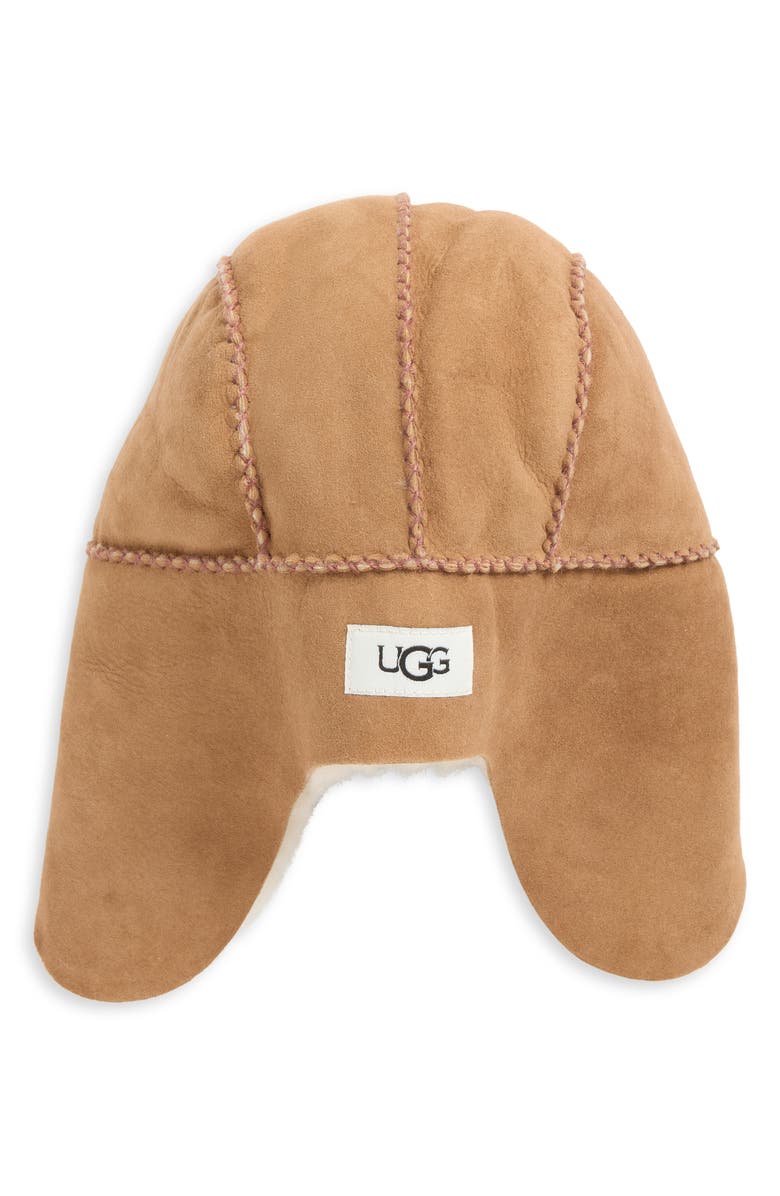 UGG<sup>®</sup> Kids' Genuine Shearling Trapper Hat, Alternate, color, Chestnut