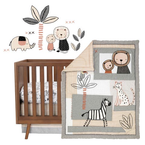 Patchwork Jungle Animals 4-Piece Nursery Baby Crib Bedding Set