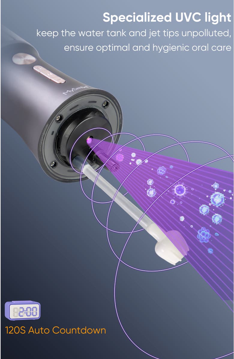 MySmile LP221 Cordless Professional Water Flosser with UVC Sterilizable, Alternate, color, Black