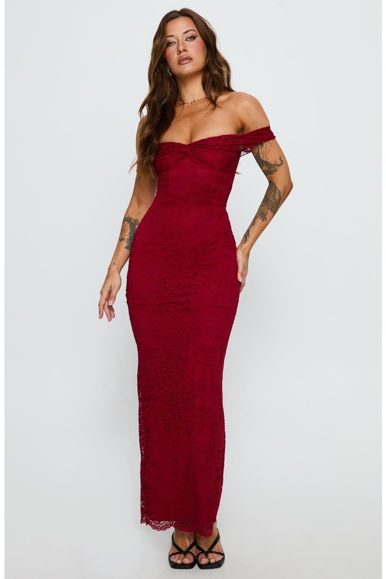 Anabeila Off the Shoulder Lace Mermaid Gown, Alternate, color, RED