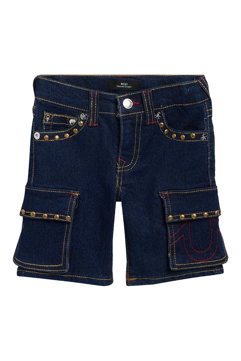 Kids' Studded Denim Cargo Shorts, Main, color, DEEP BLUE