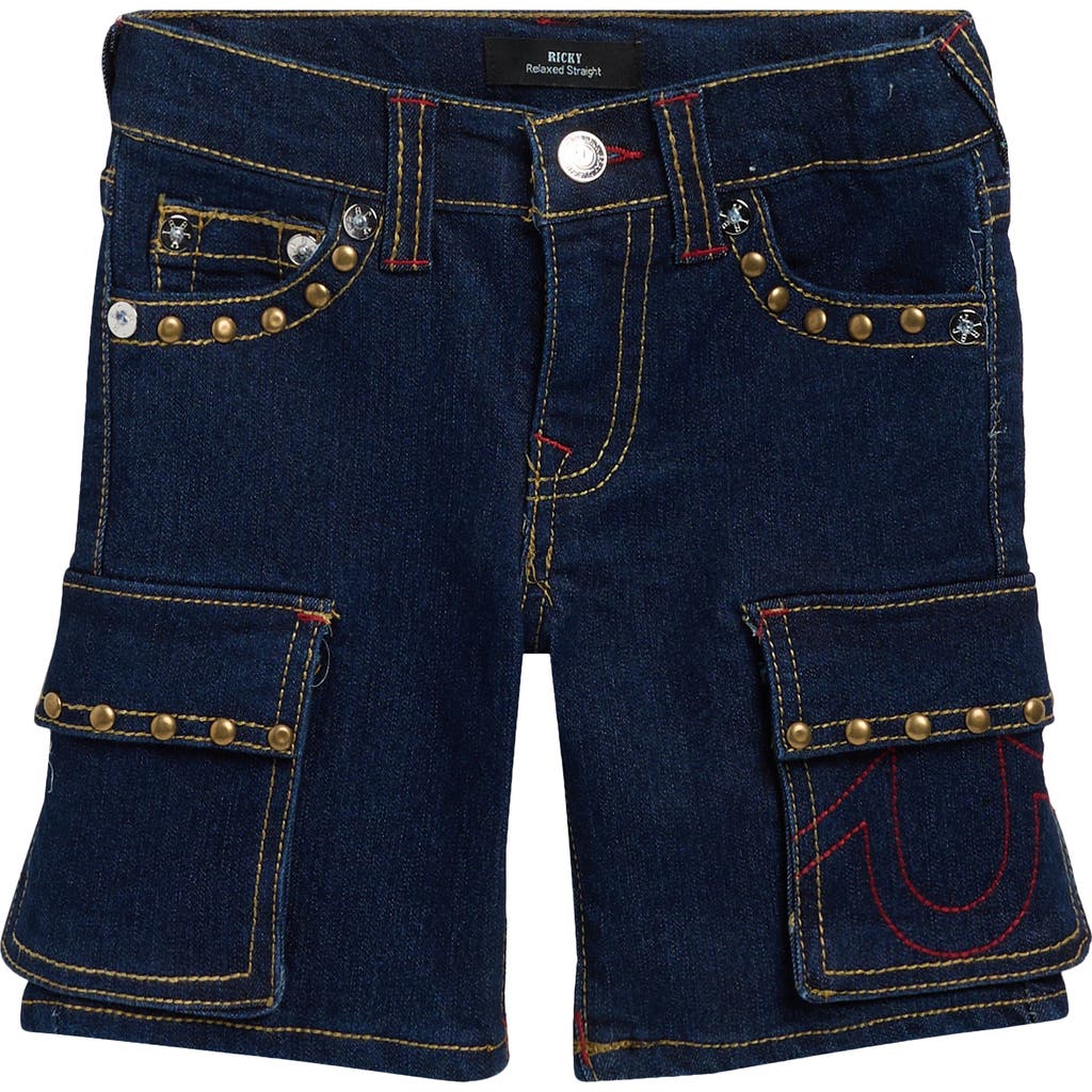 True Religion Kids' Studded Denim Cargo Shorts In Blue
