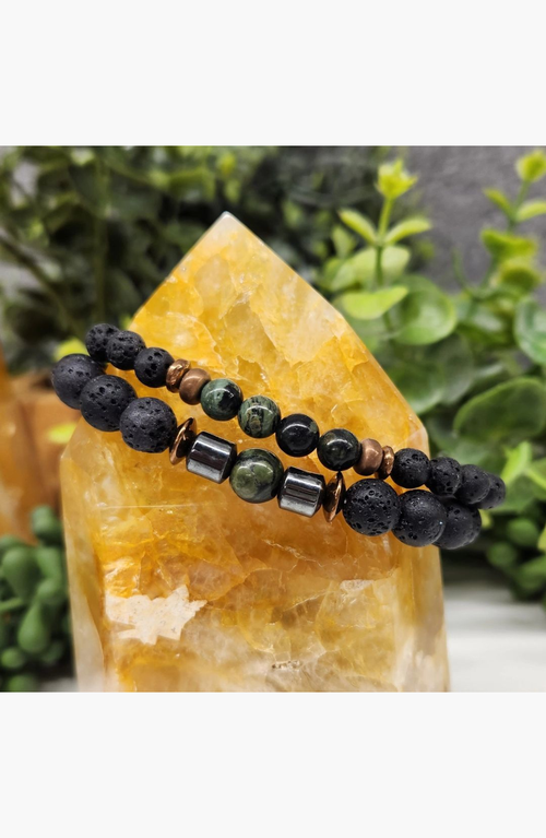 Humanist Beauty Crystal Lava Beaded Bracelet Set