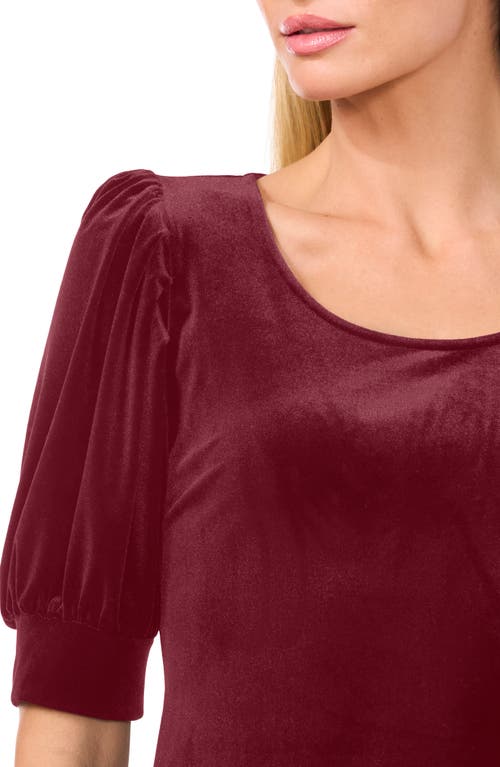 Cece Puff Shoulder Velvet Top In Burgundy