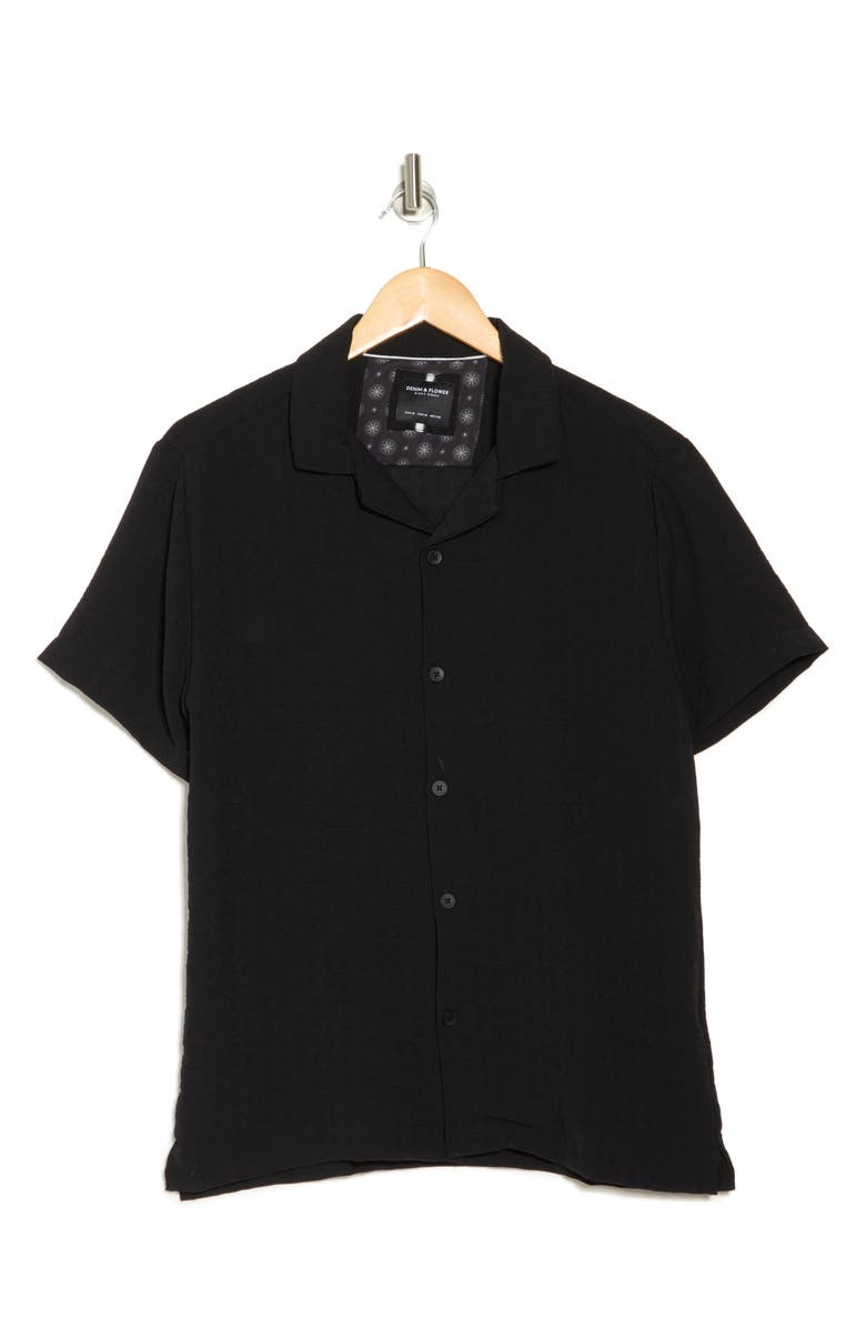 DENIM AND FLOWER Textured Woven Short Sleeve Button-Up Shirt, Alternate, color, Black