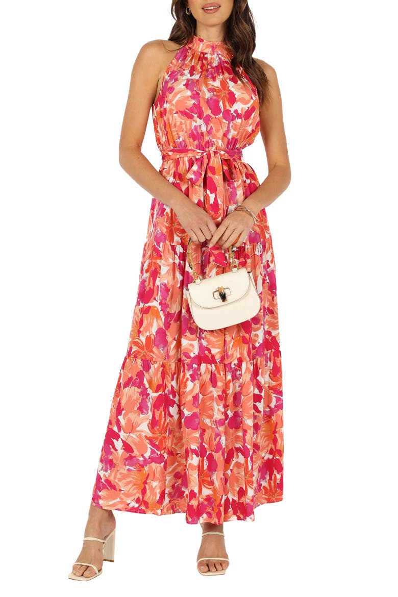 Caroline Floral Mock Neck Maxi Dress, Main, color, RED ORANGE
