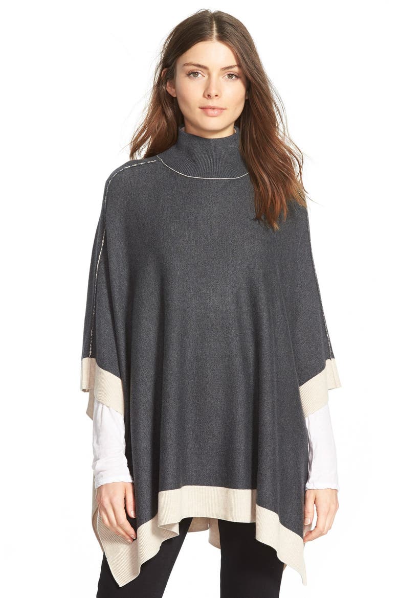 Turtleneck Poncho, Main, color, HEATHER CHARCOAL/ CAMEL