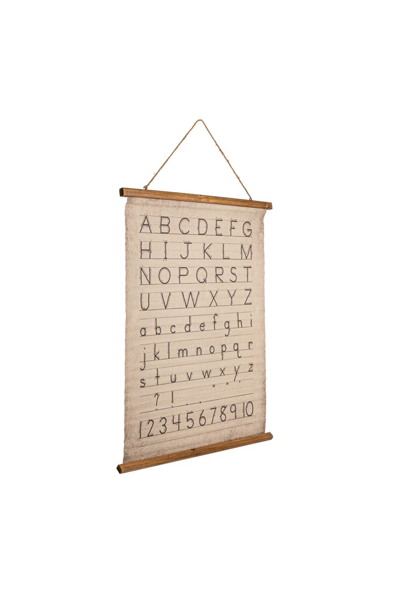 Canvas and Wood Scroll Wall Decor with Alphabet, Numbers and Jute Hanger, Multicolor, Main, color, Natural