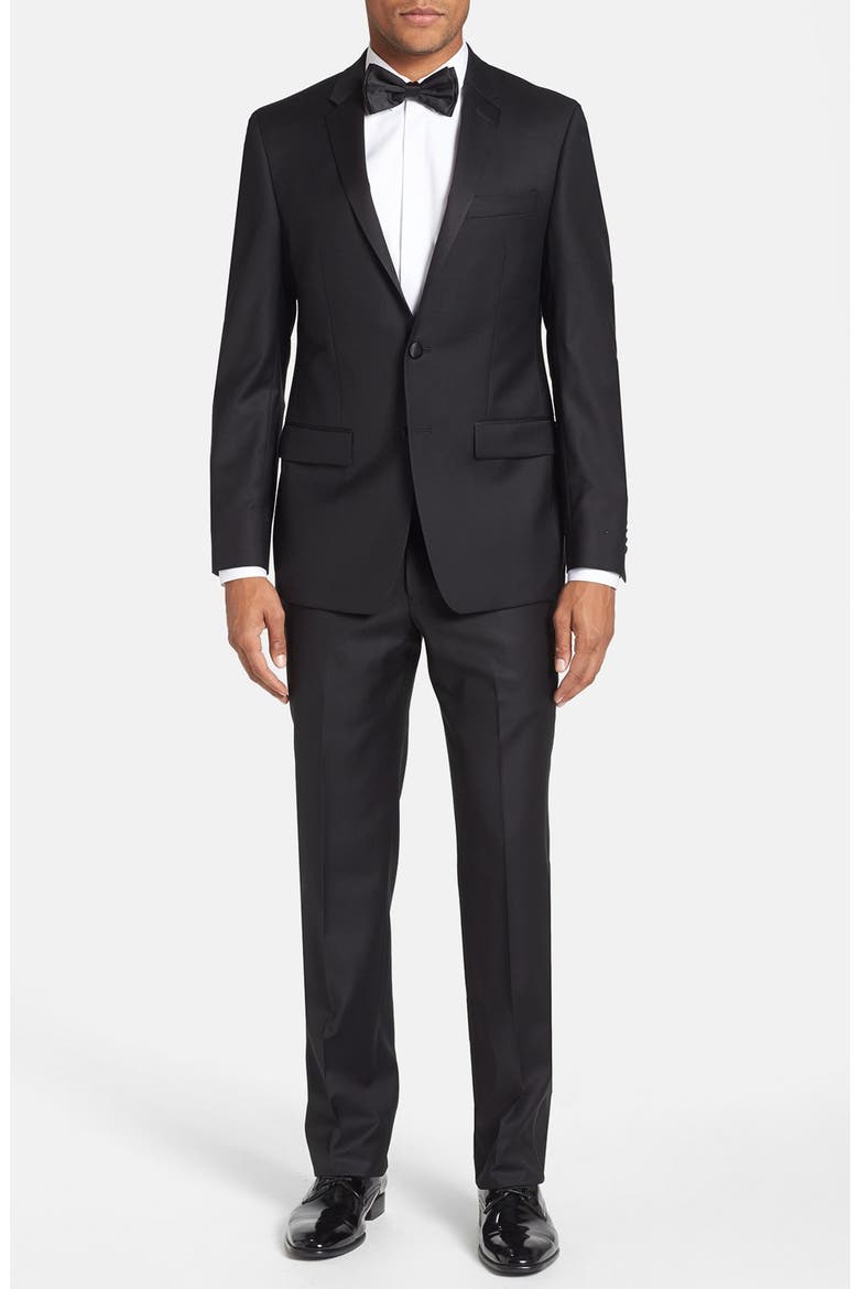 Trim Fit Wool Tuxedo, Main, color, BLACK