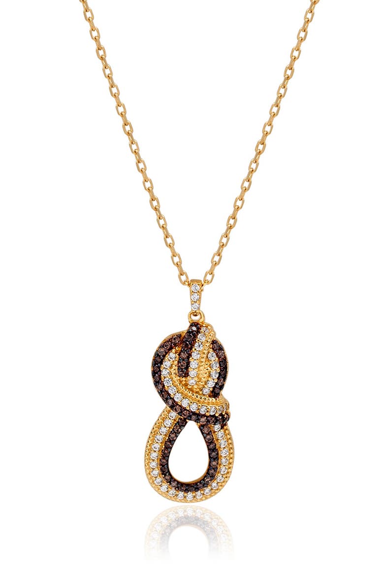 Pavé Cubic Zirconia Twisted Knot Pendant Necklace, Main, color, BROWN