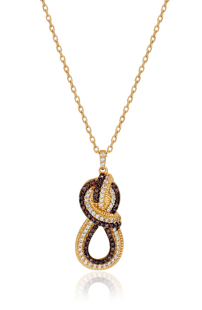 SUZY LEVIAN Pavé Cubic Zirconia Twisted Knot Pendant Necklace, Main, color, Brown