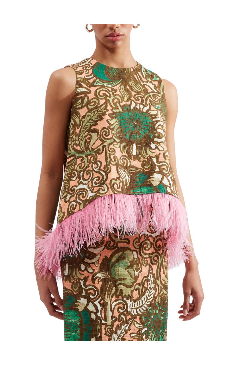 La DoubleJ La Scala Top With Feathers Anemone Pink Olive, Main, color, Anemone Pink Olive