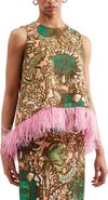 La DoubleJ La Scala Top With Feathers Anemone Pink Olive