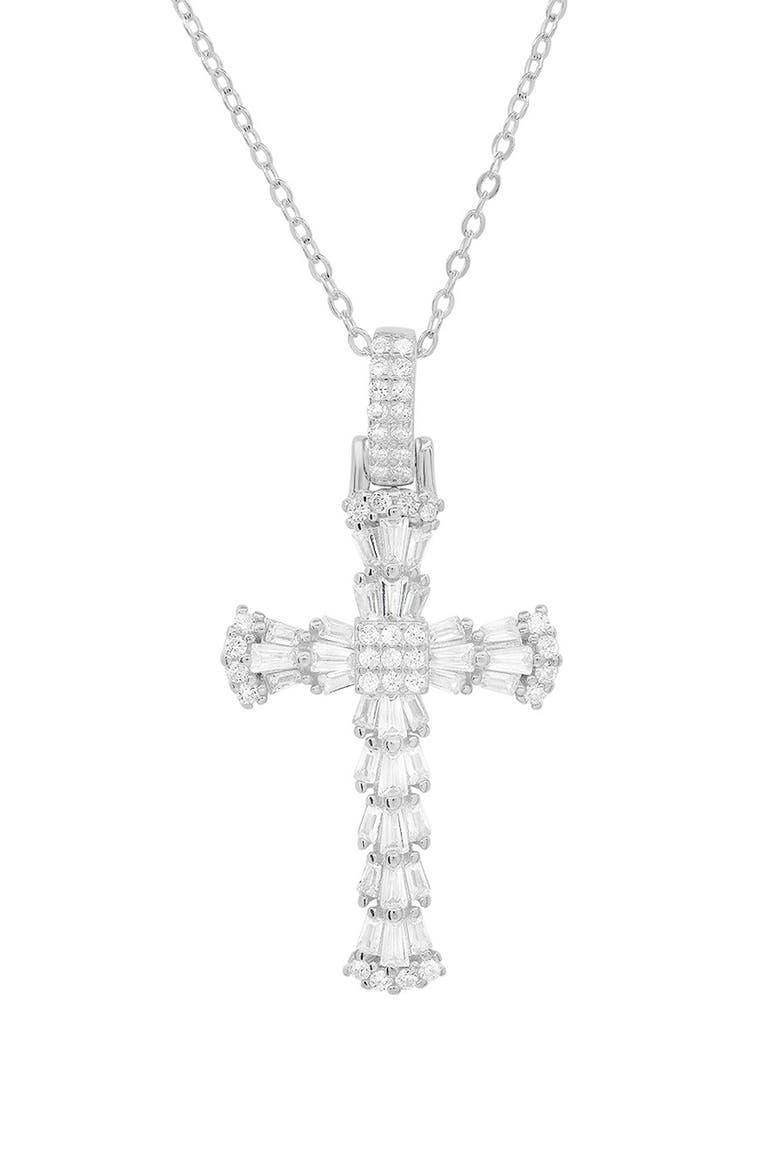 Sterling Silver CZ Cross Pendant Necklace, Main, color, SILVER
