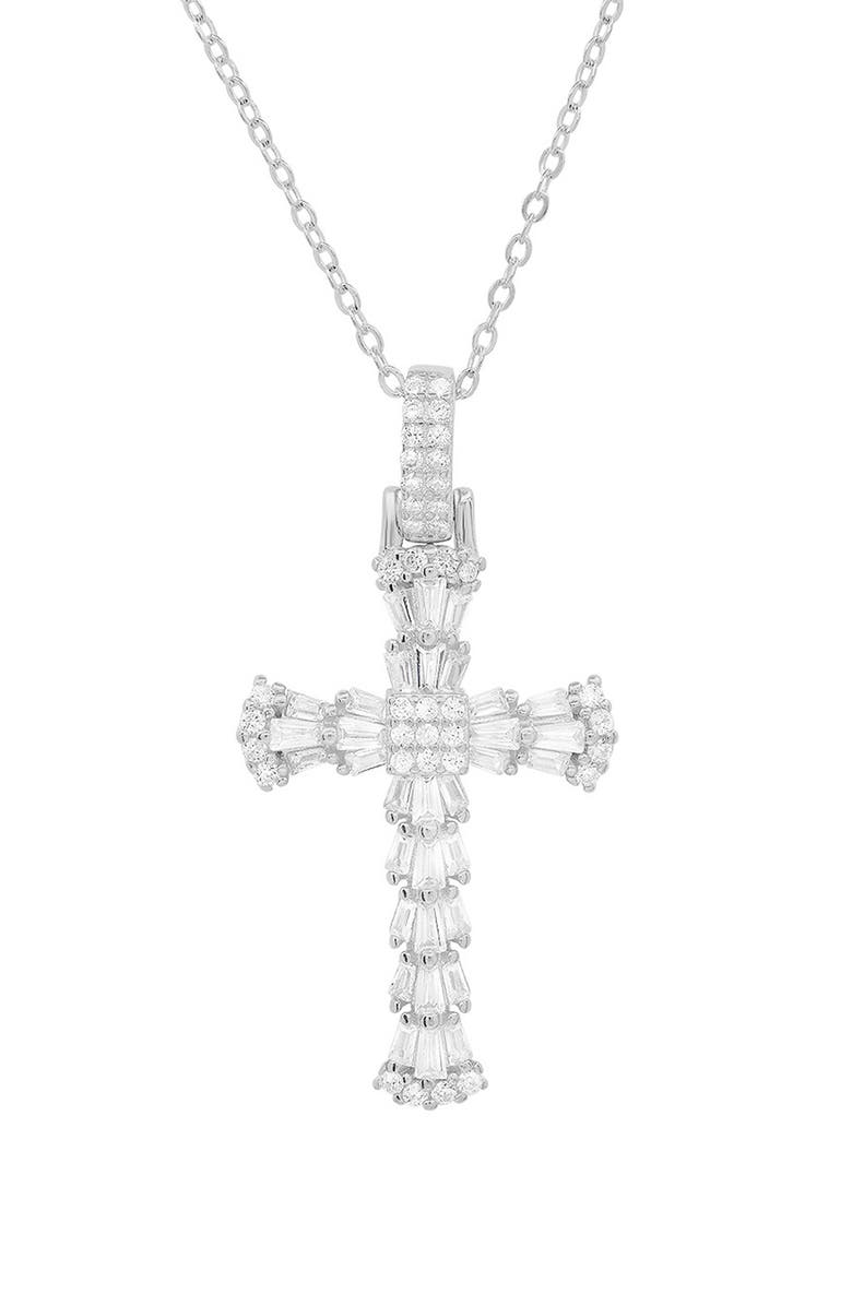 Queen Jewels Sterling Silver CZ Cross Pendant Necklace, Main, color, 