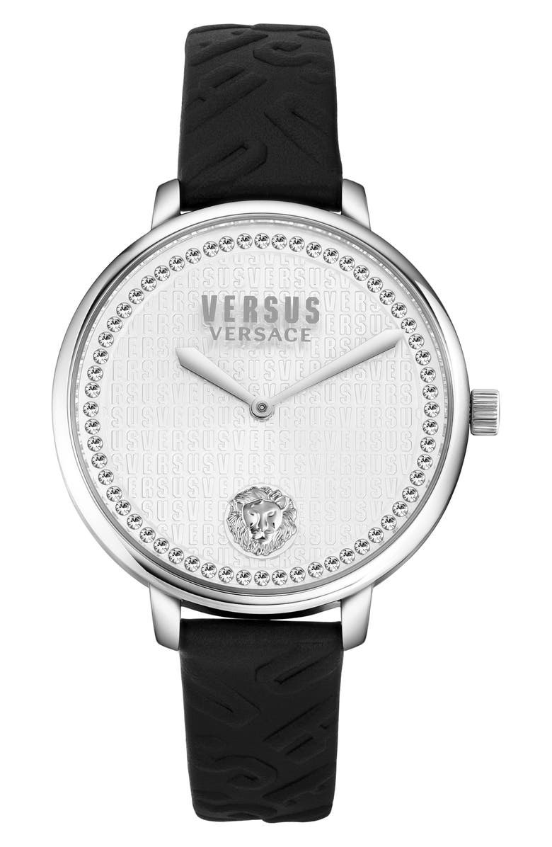 VERSUS Versace La Villette Crystal Leather Strap Watch, 36mm, Main, color,