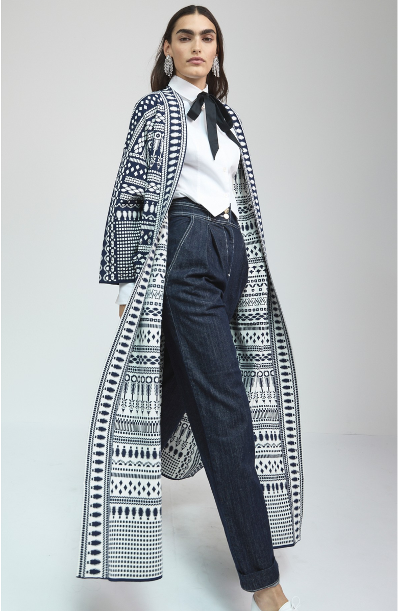 Temperley London Tlalli Knit Coat, Alternate, color, Navy & Silver