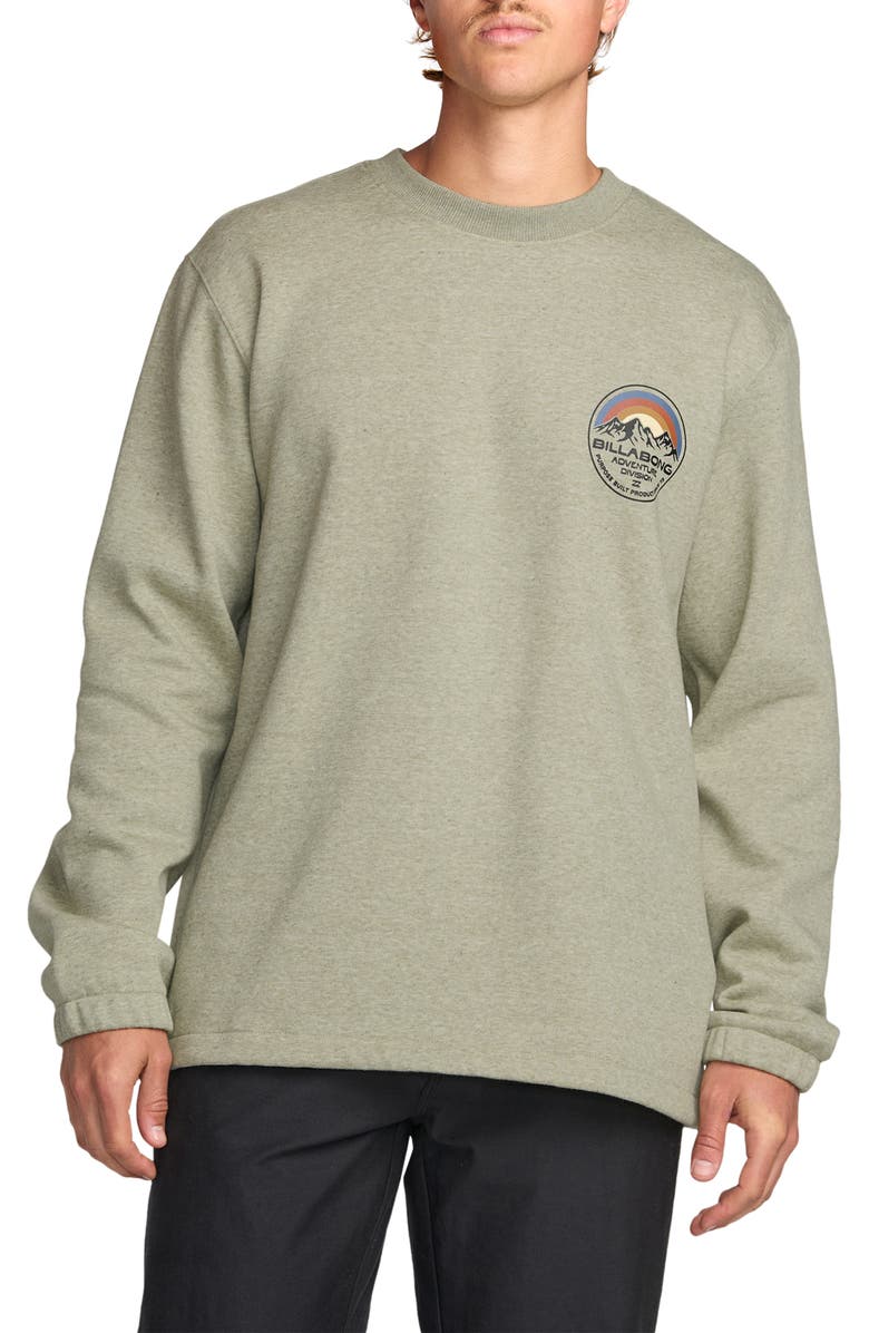 Billabong Compass Crewneck Fleece Graphic Sweatshirt, Main, color, Sage Heather