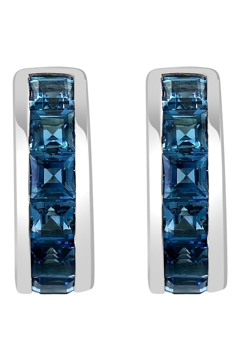 Sterling Silver London Blue Topaz Huggie Hoop Earrings, Alternate, color, BLUE