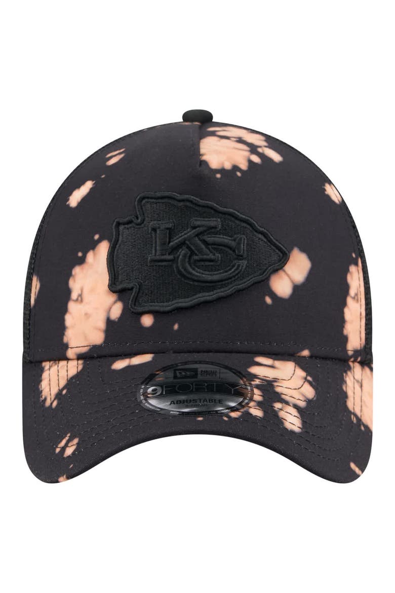 Men's New Era Black Kansas City Chiefs Bleached 9FORTY A-Frame Adjustable Hat, Alternate, color, Black