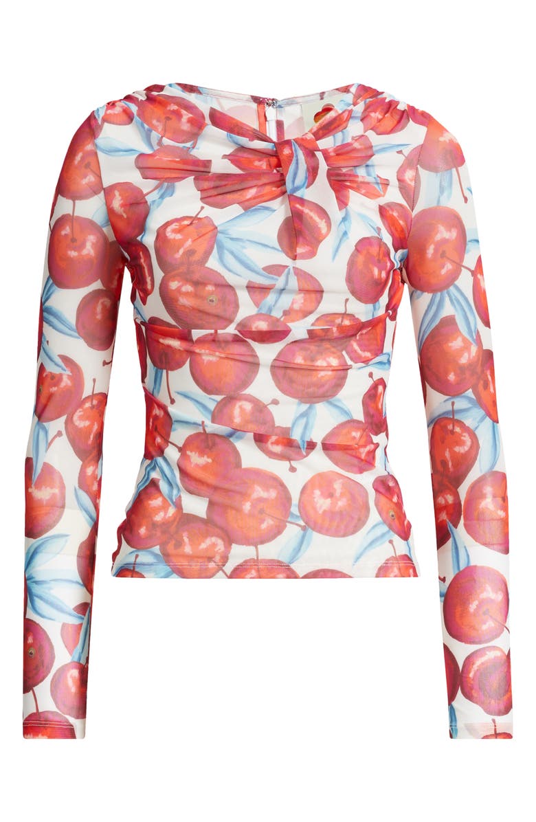 FARM Rio Cheery Tulle Long Sleeve Top, Alternate, color, Red Multi